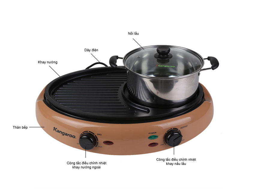 Bếp lẩu nướng Kangaroo KG95N  thiết kế tiện lợi