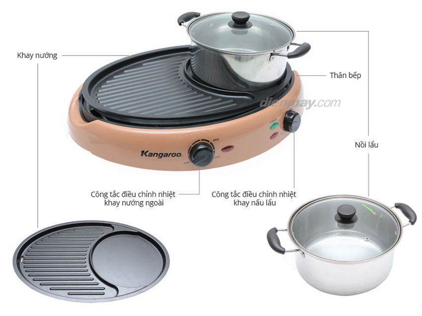 Bếp lẩu nướng Kangaroo KG95N  thiết kế tiện lợi