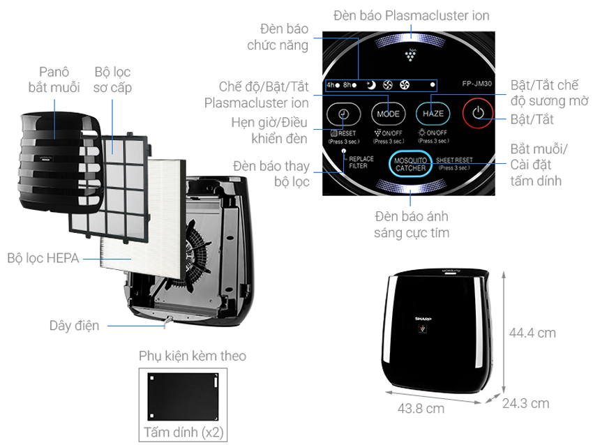 Máy lọc không khí và bắt muỗi Sharp FP-JM30V-B có tính năng gì nổi bật 