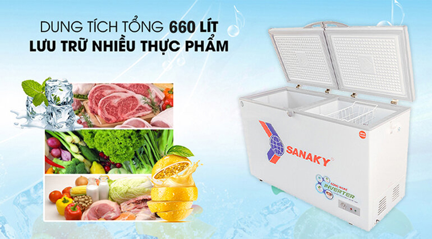 Tủ đông dàn đồng Sanaky VH-2899A1 nhỏ nhắn, tiện lợi
